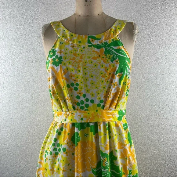 Vintage l 60s S Lilly Pulitzer Bold Colorful Floral Empire Waist Mod Maxi  Dress